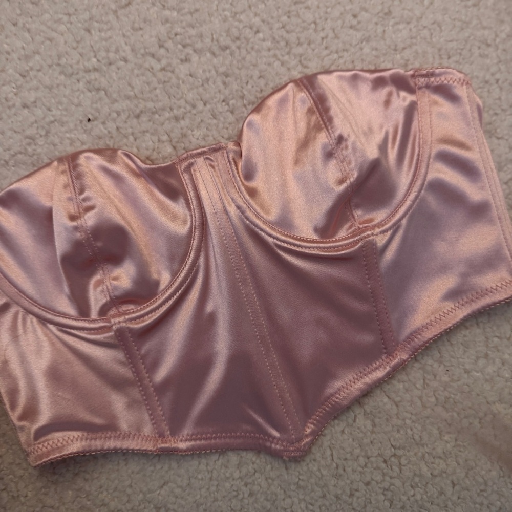 Pink Stretch Satin Bustier Corset Top